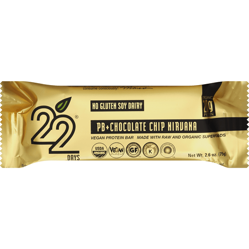 22 Days Protein Bar, Vegan, PB + Chocolate Chip Nirvana