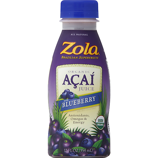 Zola Acai Juice, Organic, With Blueberry 12 Oz
