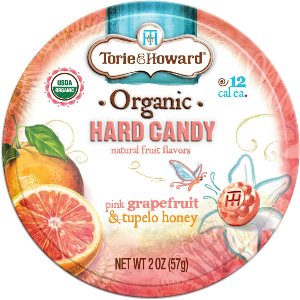 Torie & Howard Organic Hard Candy Tin, Pink Grapefruit Tupelo Honey, 2 Ounce