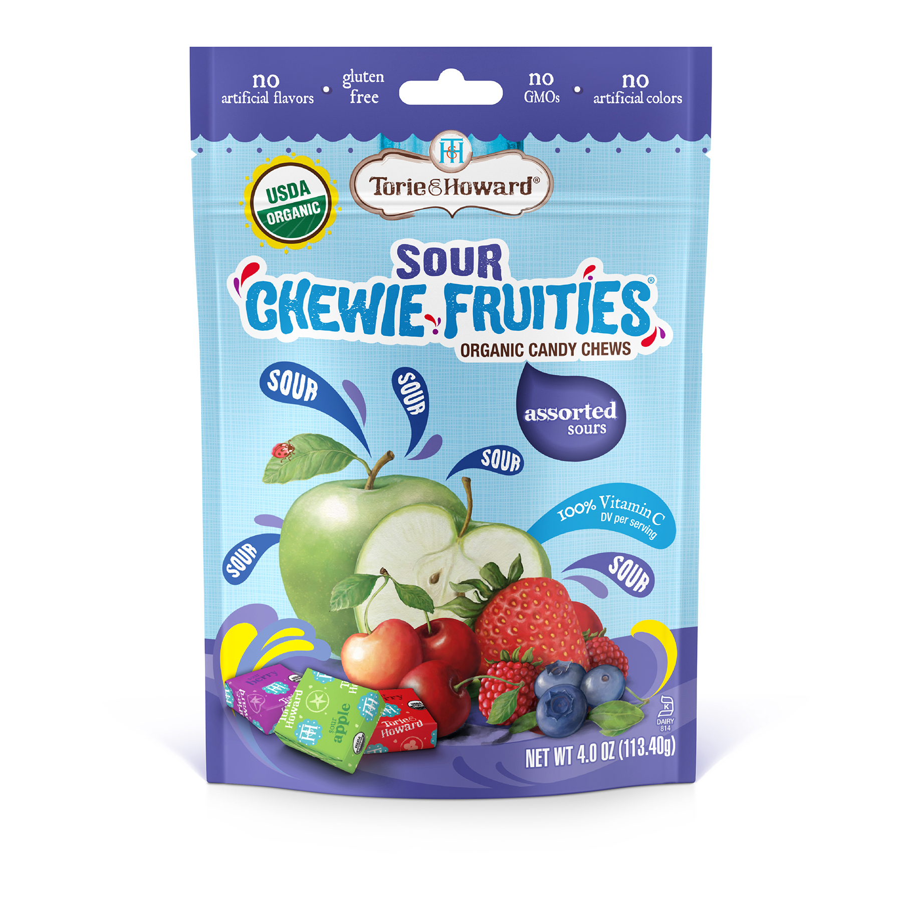 Torie & Howard Candy Chews, Organic, Assorted Sours, Sour 4 Oz