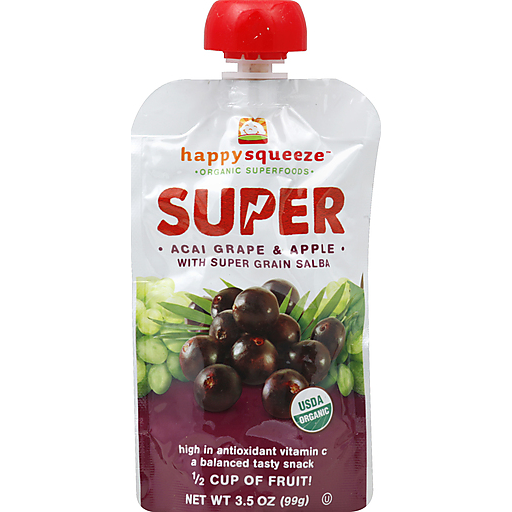 Happy Squeeze Snack, Acai Grape & Apple With Super Grain Salba 3.5 Oz