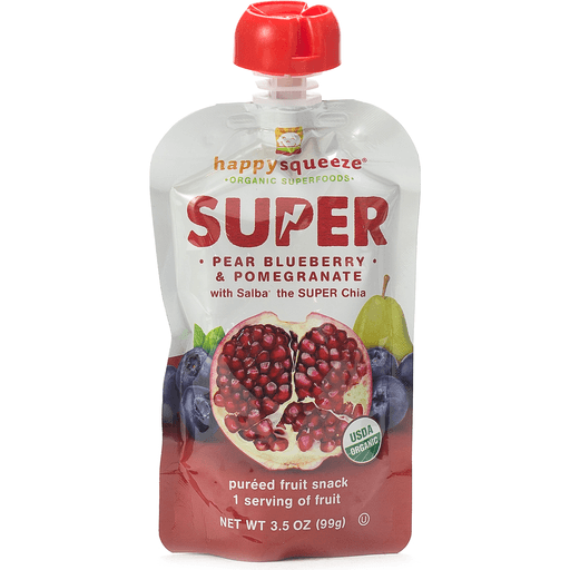 Pinarello Happy Squeeze Snack, Pomegranate Blueberry & Pear, With Super Grain Salba 3.5 Oz