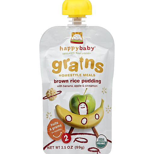 Happy Baby Homestyle Meals Organic Brown Rice, Bananas, Apples & Cinnamon Food 3.5 Oz. Pouch