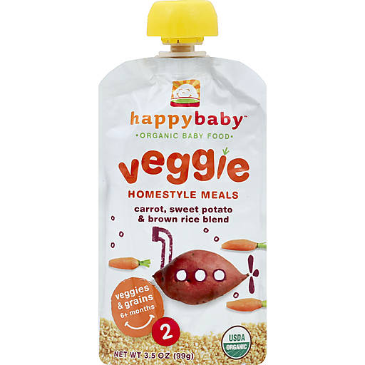 Happy Baby Stage 2 Pouch Foods Carrot Sweet Potato Brown Rice - 16 X 3.5 Oz,