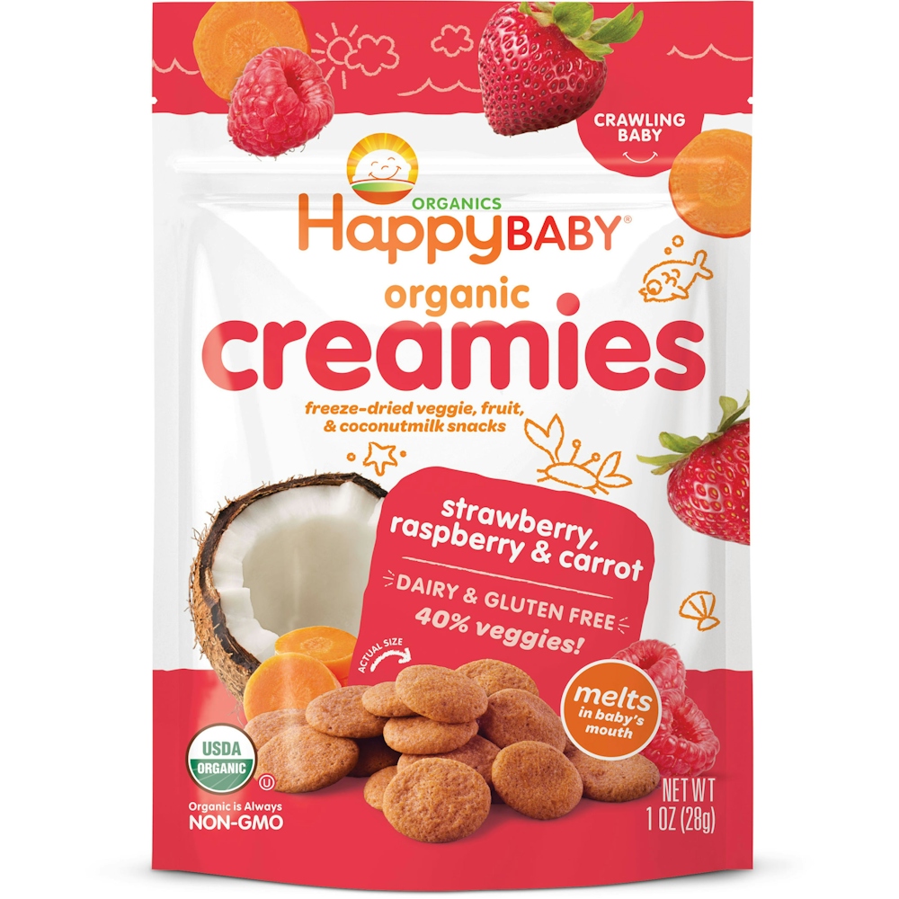 Happy Baby Organics Creamies, Organic, Strawberry, Raspberry & Carrot, Crawling