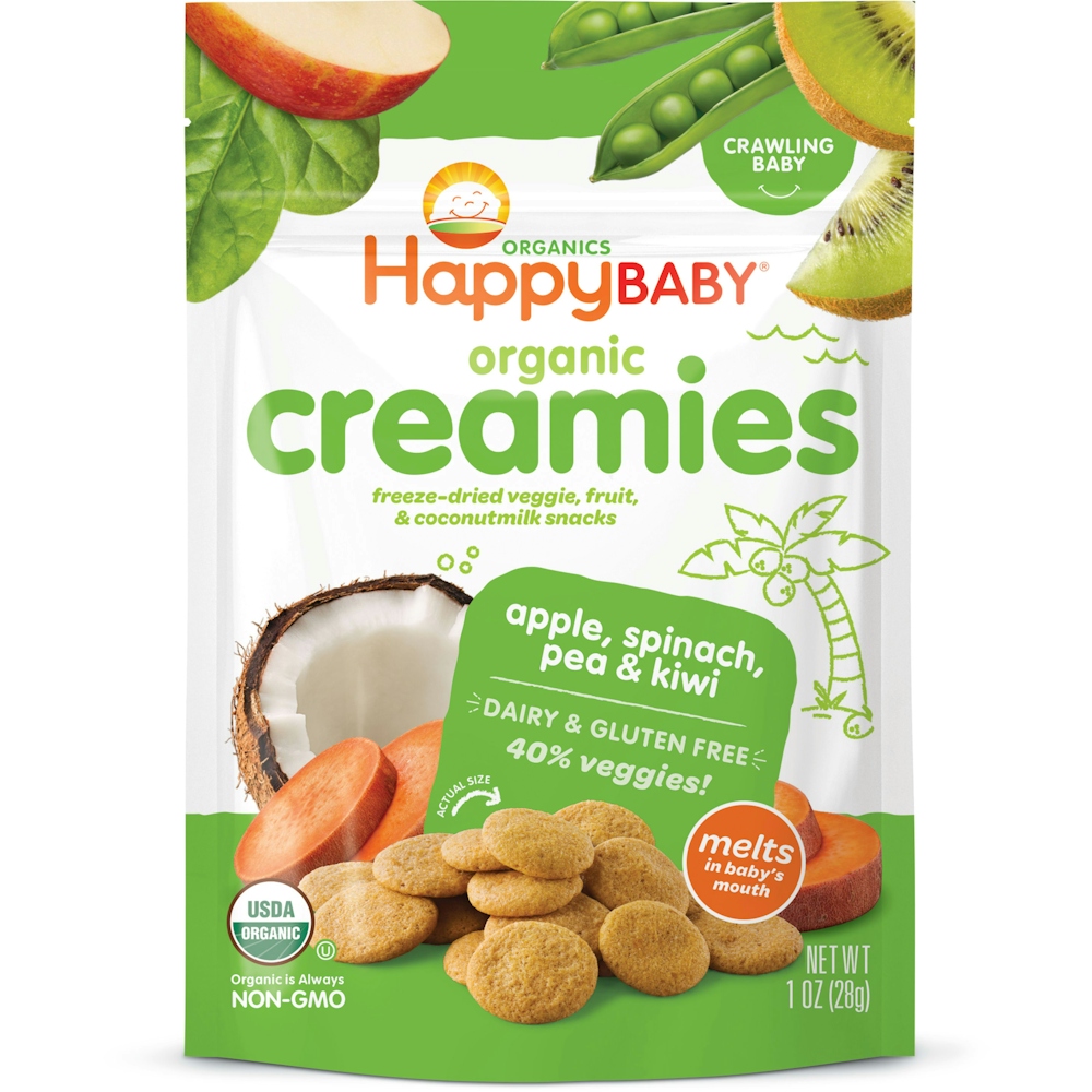Happy Baby Organics Creamies, Organic, Apple, Spinach, Pea & Kiwi, Crawling