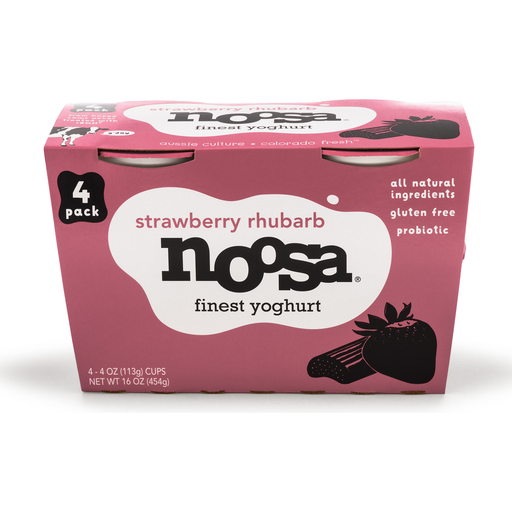 Noosa Yoghurt, Strawberry Rhubarb, 4pack 4oz, Whole Milk Yogurt, Grade A Pasteurized, Gluten Free, Probiotic, Made With The Finest Quality Ingredients