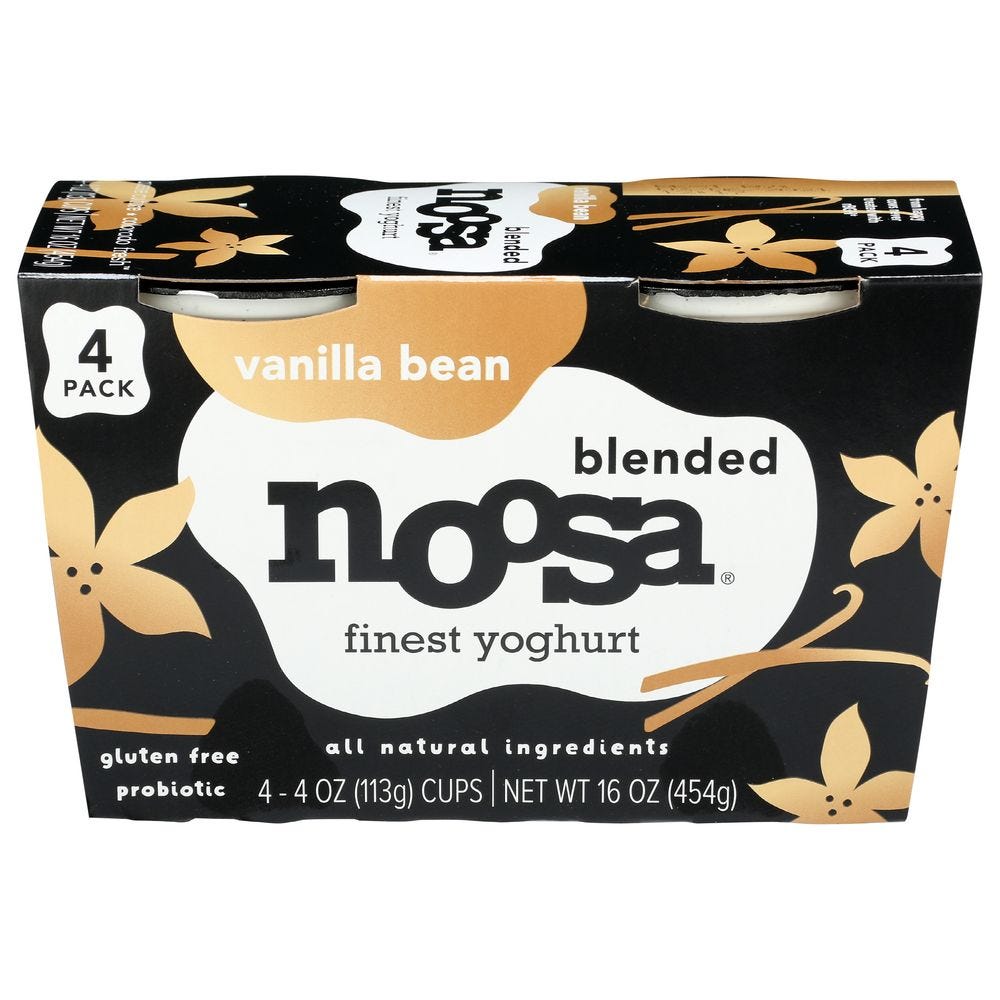 Noosa Yoghurt, Vanilla Bean, 4pack-4oz, Whole Milk Yogurt, Grade-A Pasteurized, Gluten Free, Probiotic, Made With The Finest Quality Ingredients