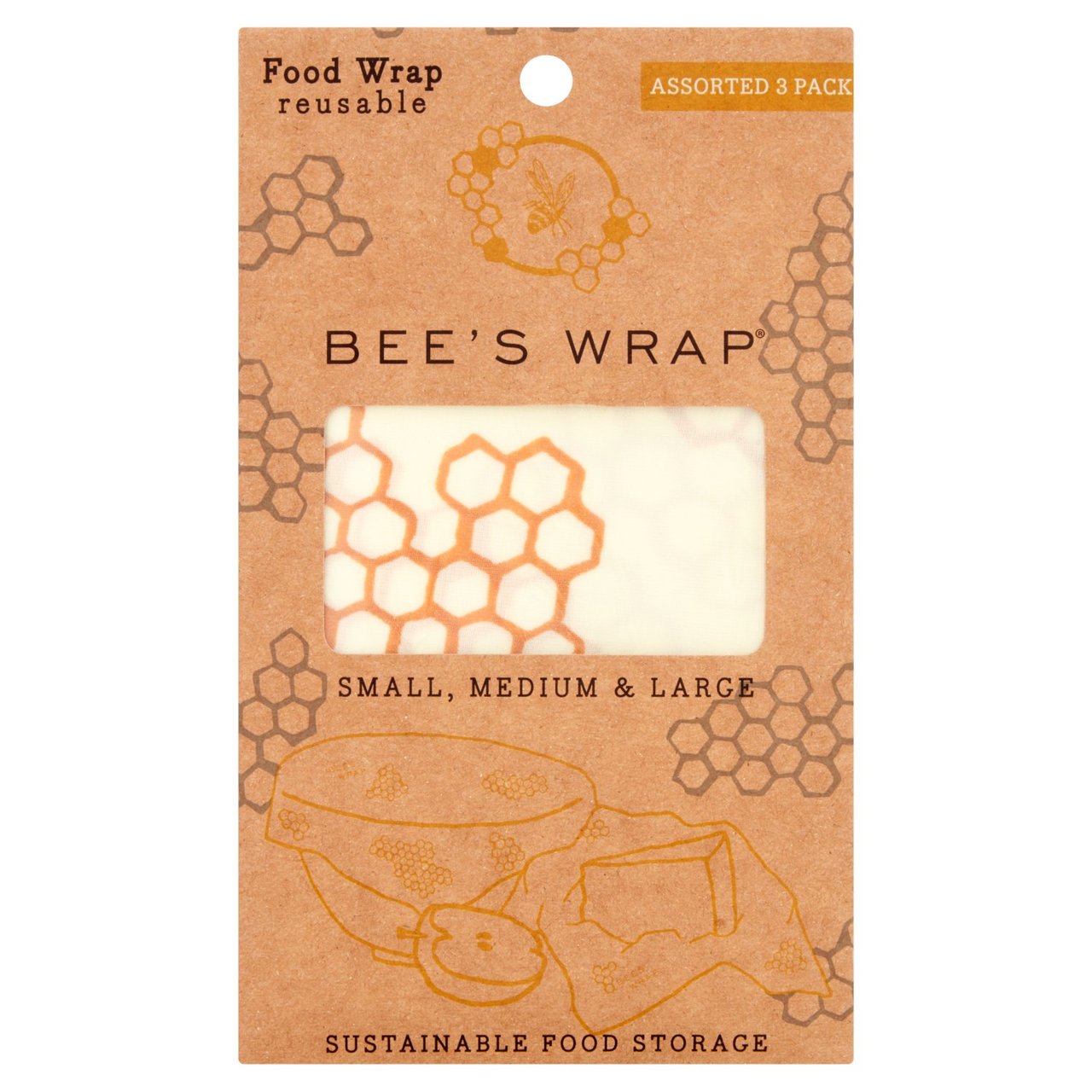 Bee's Wrap Set Of 3 Assorted Size Beeswax Wraps Honeycomb