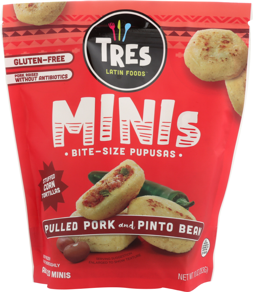 Tres Latin Foods PUPUSAS: Minis Pulled Pork And Pinto Bean, 10 Oz
