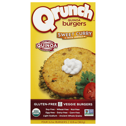 Qrunch Quinoa Burgers, Sweet Curry With Lentils