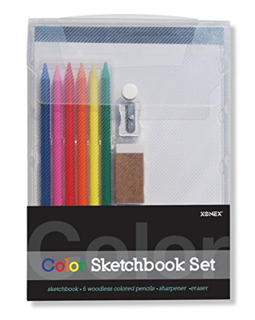 Xonex Color Sketchbook Set With Woodless Colored Pencils, Sketchbook, Eraser, Sharpener