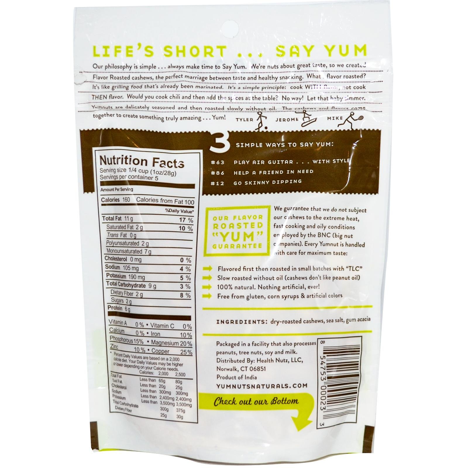 Yumnuts Cashews, Flavor Roasted, Sea Salt