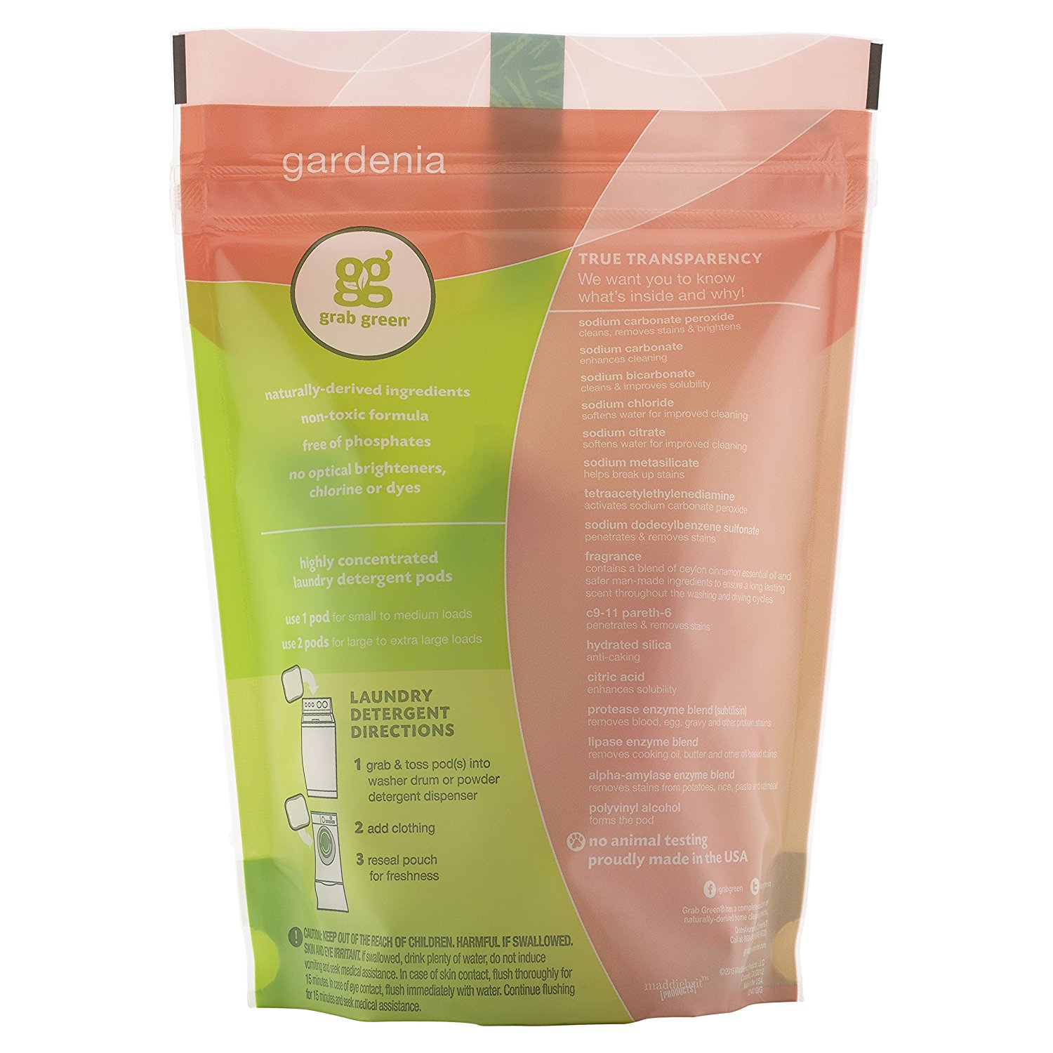 Grab Green Natural 3 In 1 Laundry Detergent Pre-Measured Powder Pods, Gardenia, 24 Loads