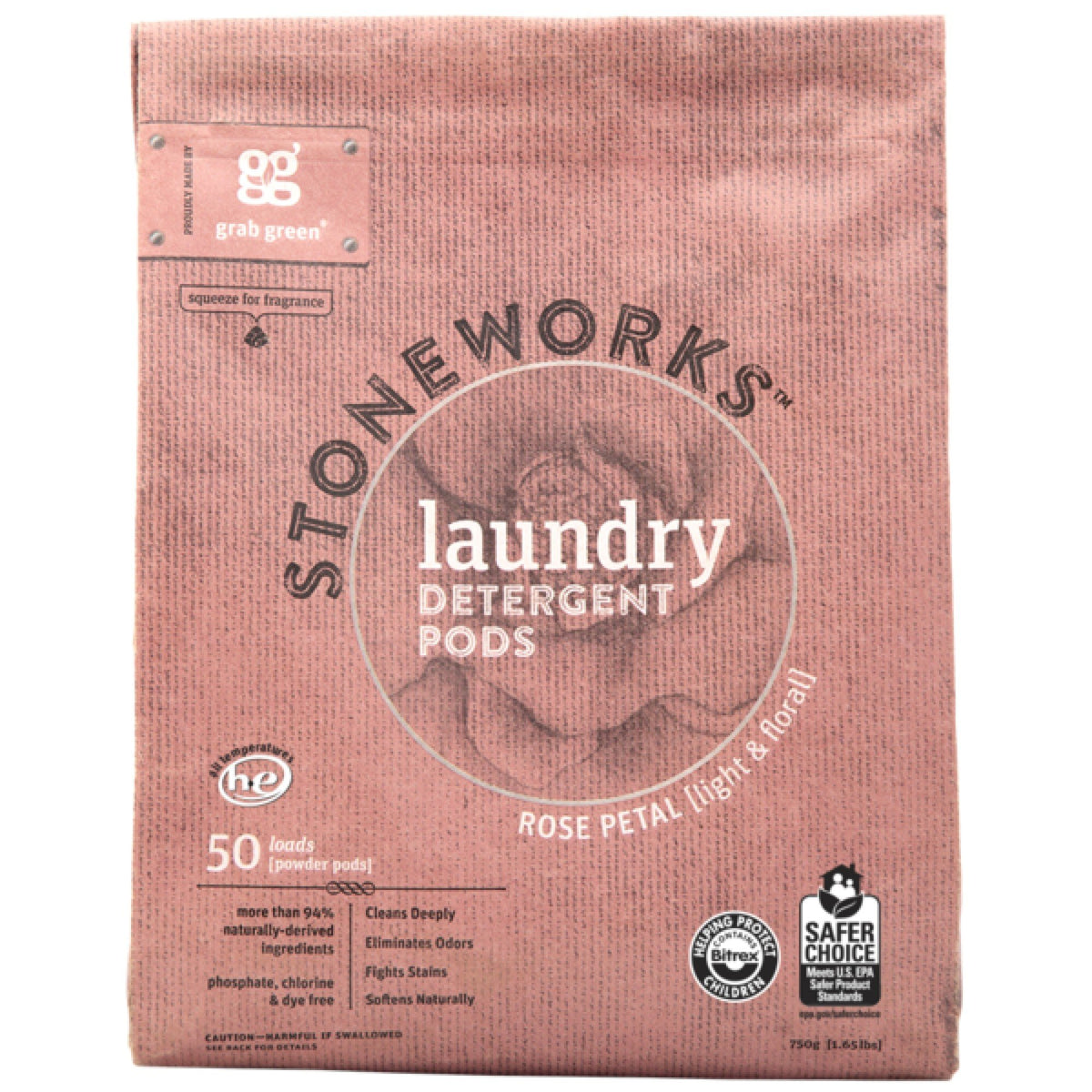 Stoneworks GrabGreen - Laundry Detergent Pods Rose Petal 50 Loads