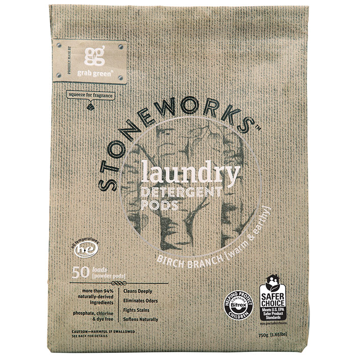 Stoneworks Grab Green, Laundry Detergent Pods, Birch Branch 50 Loads