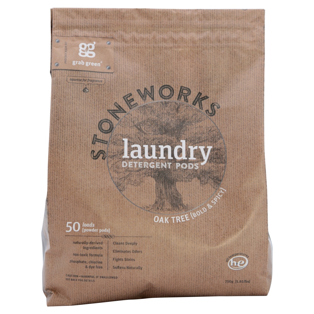 Stoneworks Grab Green, Laundry Detergent Pods, Oak Tree 50 Loads