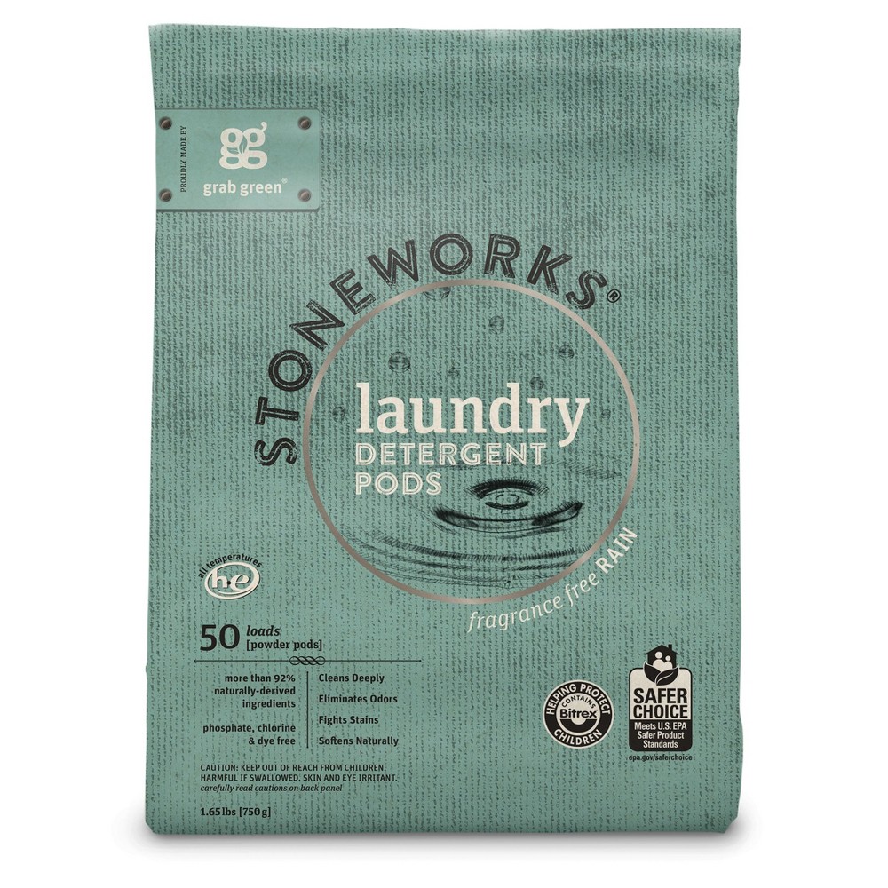 Stoneworks Grab Green Laundry Detergent Pods, Fragrance Free Rain Scent