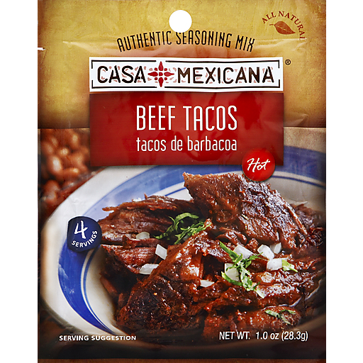 Casa Mexicana Seasoning Mix, Authentic, Beef Tacos, Hot