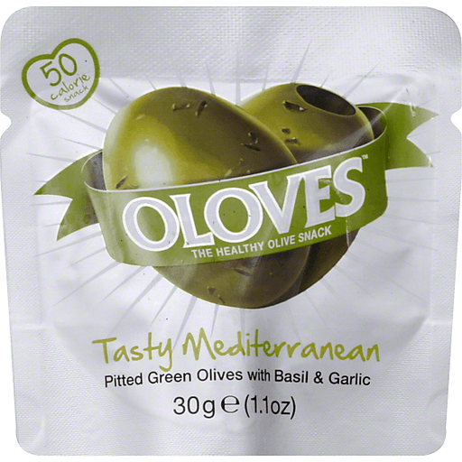 Oloves Tasty Mediterranean Pitted Green Olives W/ Basil & Garlic - 1.1oz