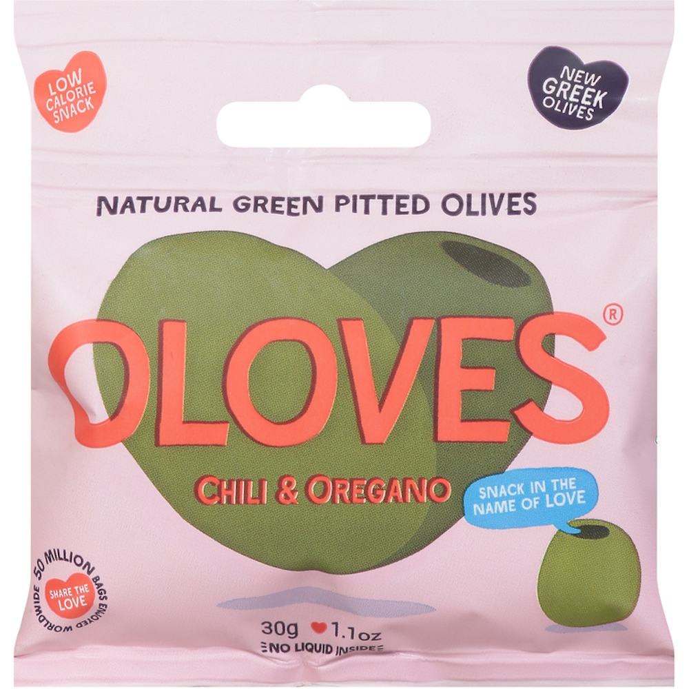 Oloves Green Pitted Olives, Chili & Oregano, Natural 1.1 Oz
