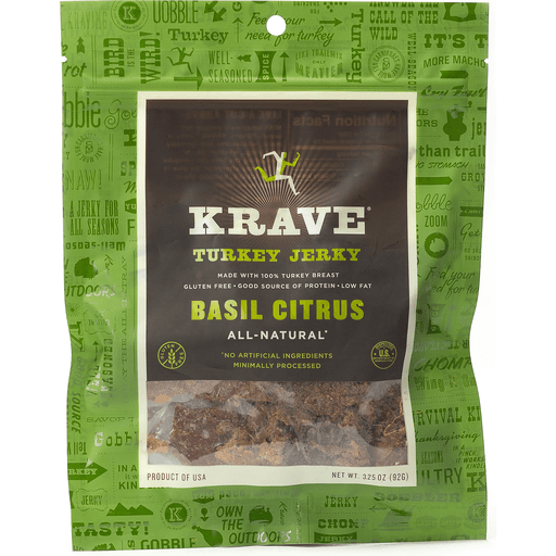 Krave Turkey Jerky, Basil Citrus, 3.25 Oz