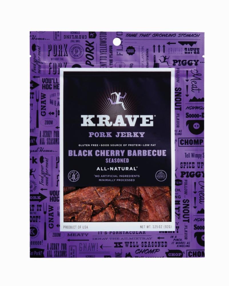 Krave Pork Jerky, Black Cherry Barbecue Seasoned 3.25 Oz