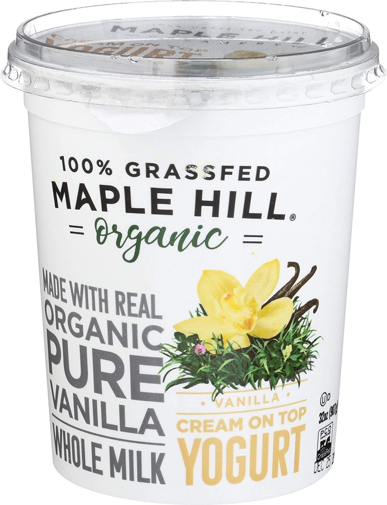 Maple Hill Creamery Yogurt, Organic, Whole Milk, Vanilla, Cream On Top 32 Oz