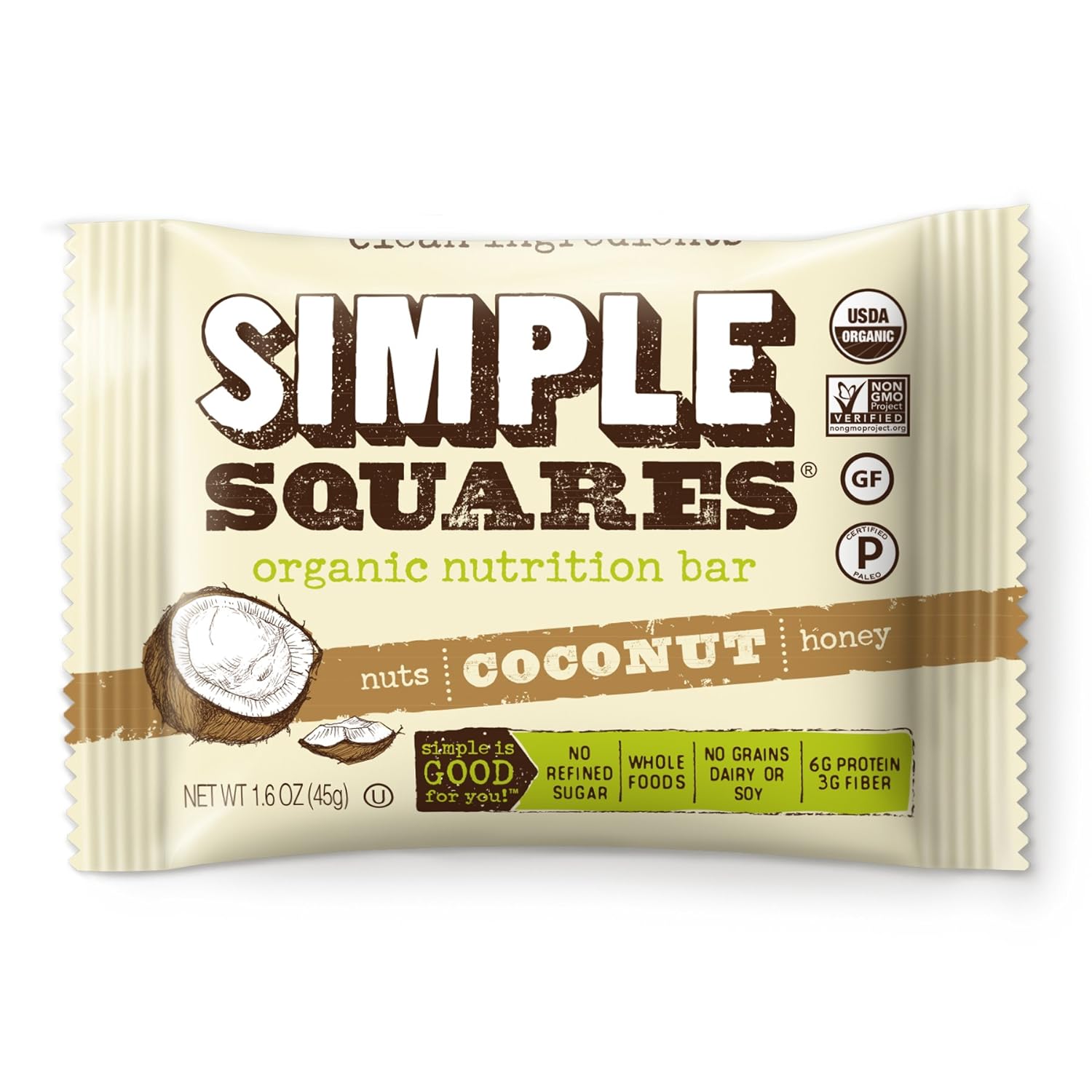 Simple Squares Snack Bar, Organic, Nuts Coconut Honey 1.6 Oz