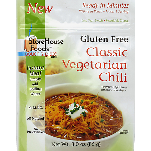 StoreHouse Foods Pouch 2 Plate Cuisine Chili, Classic Vegetarian