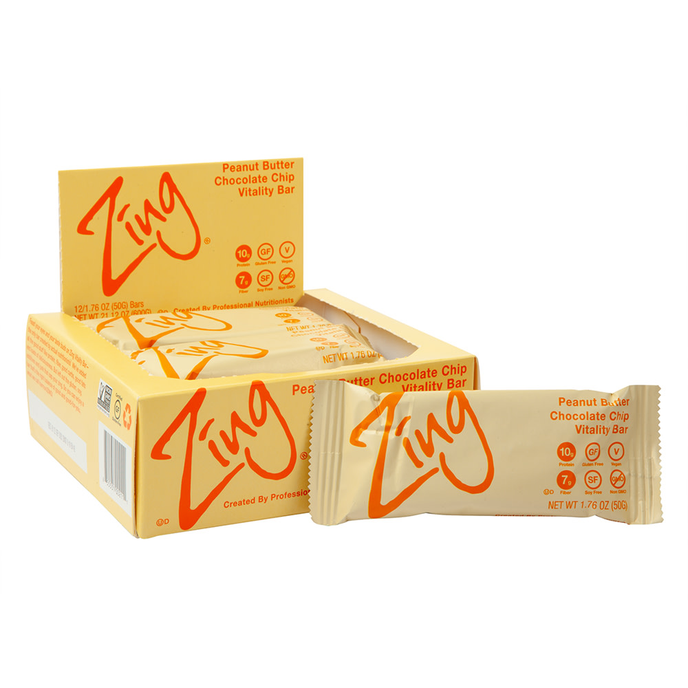 Zing Bars Peanut Butter Chocolate Chip Nutrition Bar, 1.76 Oz (Case Of 5)