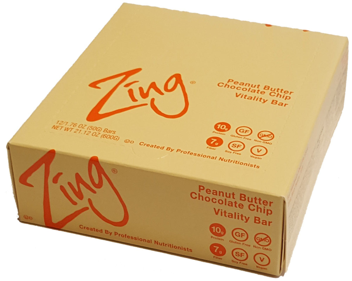 Zing Bars Plant-Based Bar Peanut Butter Chocolate Chip -- 12
