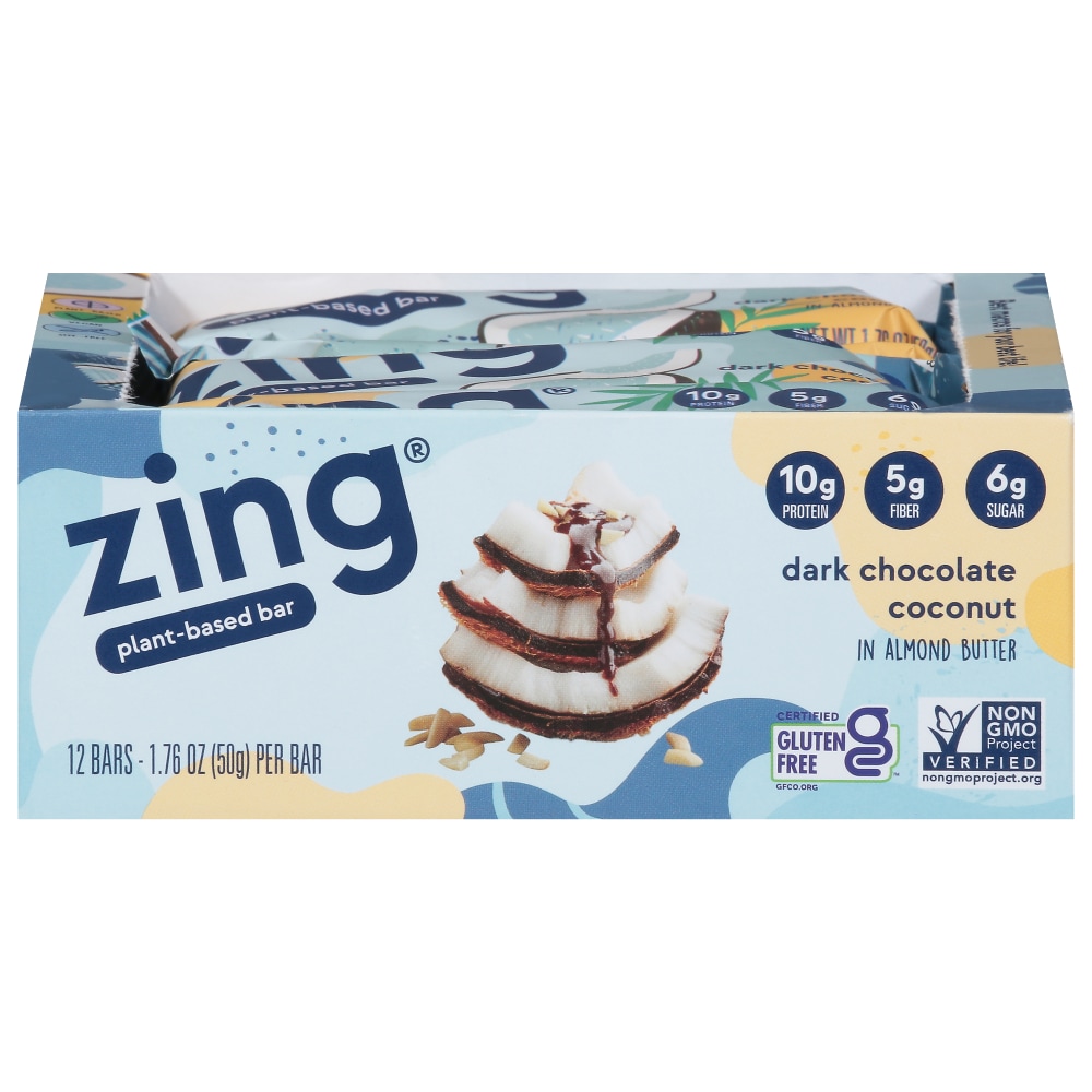 Zing Bars Dark Chocolate Coconut 1.76 Oz Bar - 144ct Case