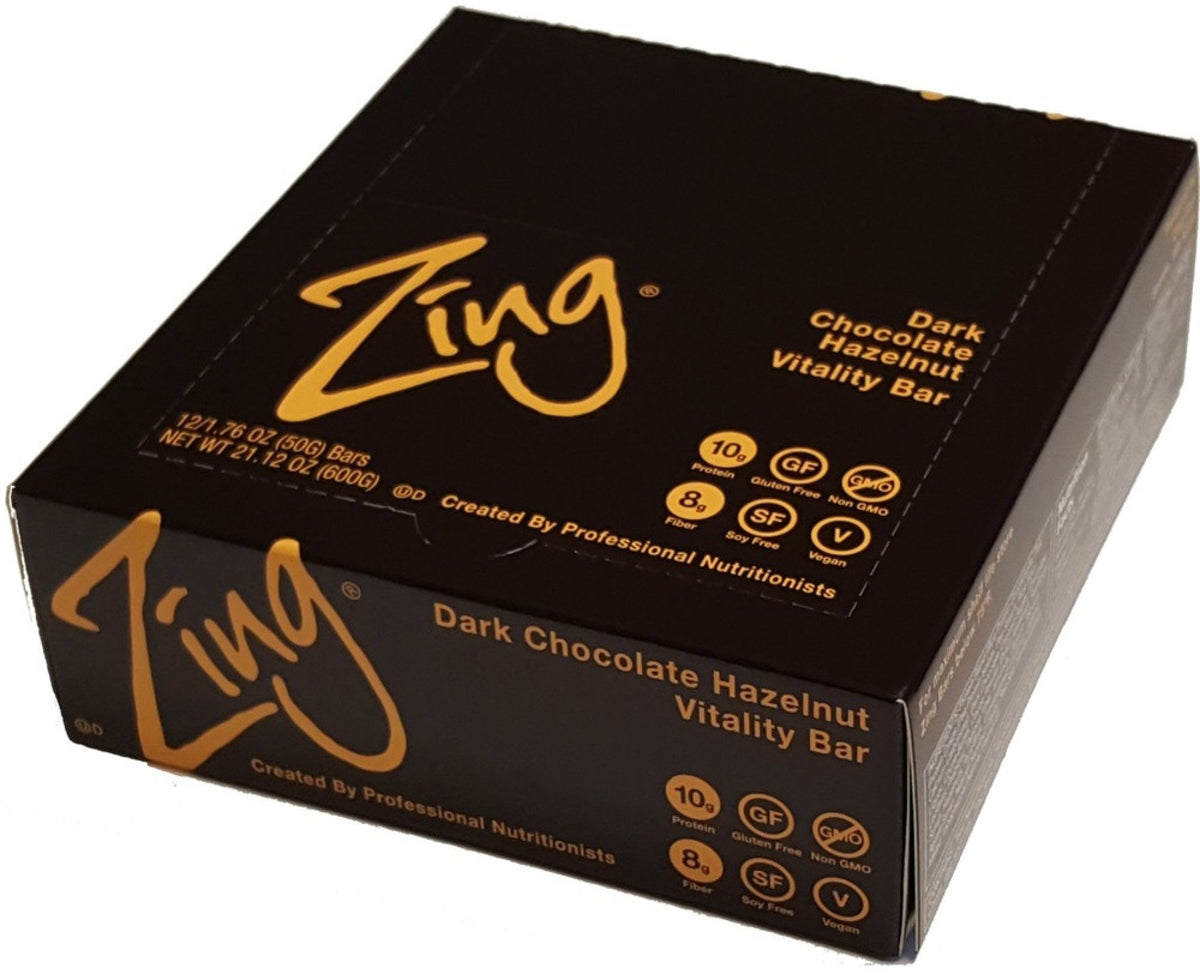 Zing Bars Plant-Based Bar Dark Chocolate Hazelnut -- 12