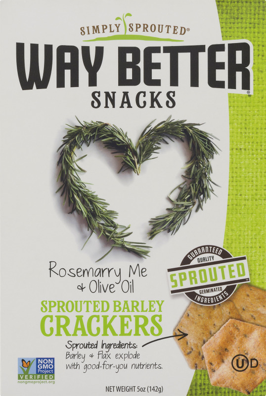 Simply Sprouted Way Better Snacks Rosemarry Me & Olive Oil Barley Crackers