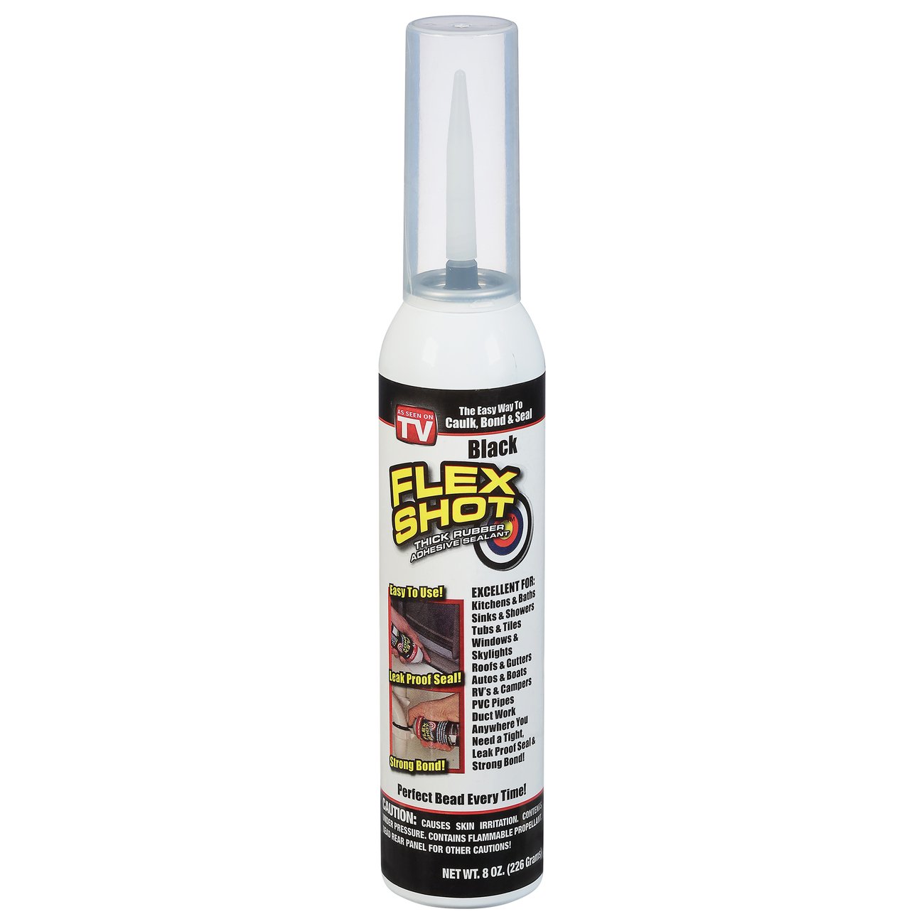 Flex Shot Rubber Adhesive Sealant Caulk, 8-oz, Black