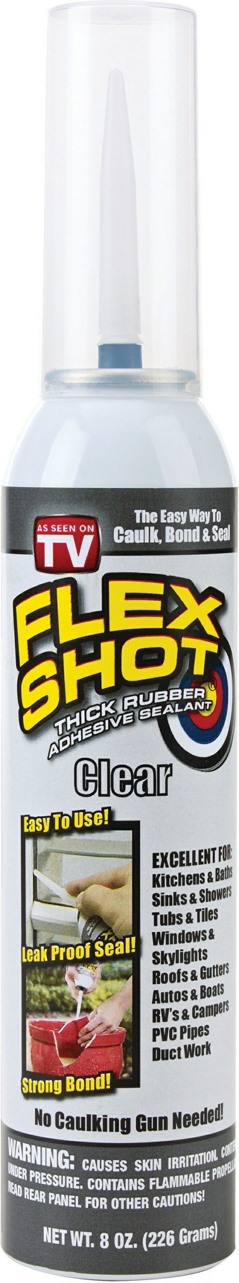 Flex Shot Thick Rubber Adhesive Sealant Caulk, 8oz, Clear