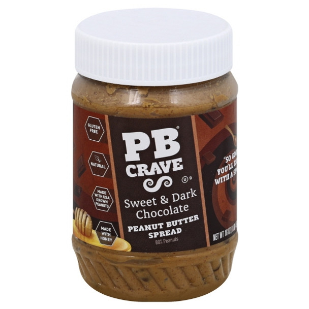 Pb Crave Peanut Butter Spread, Sweet & Dark Chocolate 16 Oz
