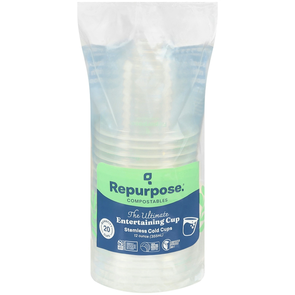 Repurpose Compostable Plant-Based Clear Cold Cup, 12 Ounce Party Cups, 20 Cups