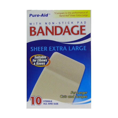 PureAid Bandage 10ct Sheer Xtra Lg-whole