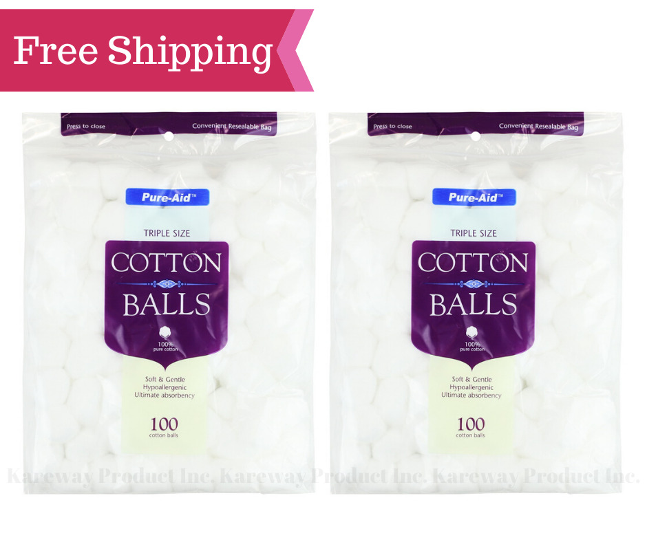 Pure-Aid Cotton Ball-100ct Each, 2pk