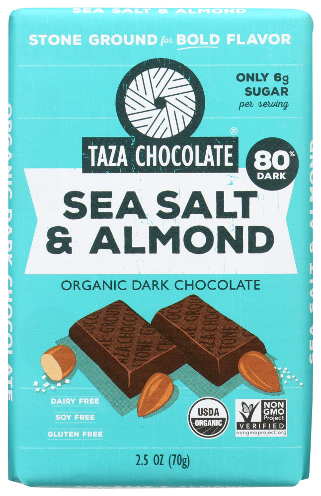 Taza Chocolate Stone Ground Organic Dark Bar - Sea Salt And Almond - Case Of 10 - 2.5 Oz