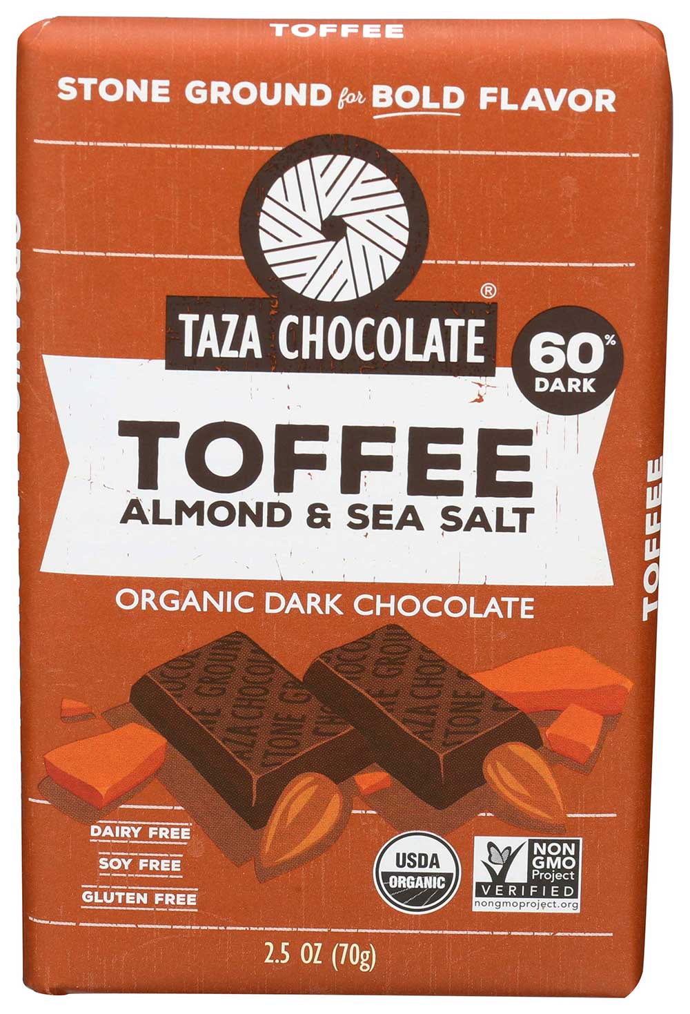 Taza Chocolate Organic Toffee Almond & Sea Salt Stone Ground Dark Bar
