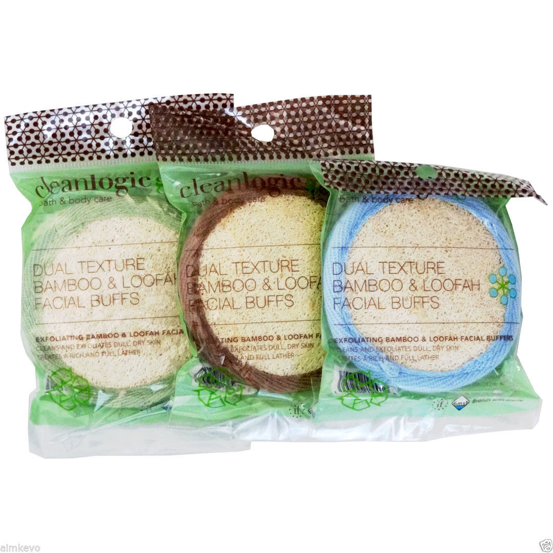 2 Pc Cleanlogic Dual Texture Bamboo Loofah Face Facial Scrub Exfoliating Buffs