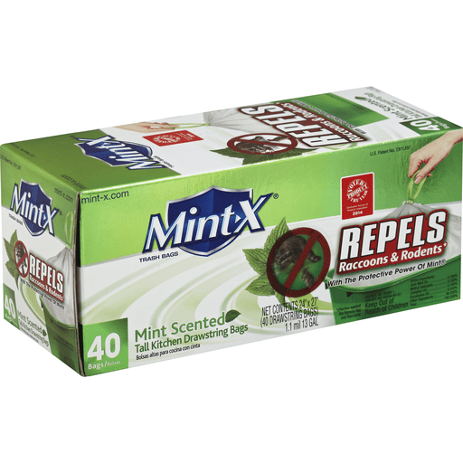 Mint-X Trash Bags, Drawstring, Tall Kitchen, Scented, 13 Gallon