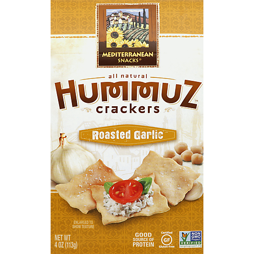 Mediterranean Snacks Hummuz Crackers, Roasted Garlic