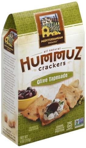 Mediterranean Snacks Hummuz Crackers, Olive Tapenade