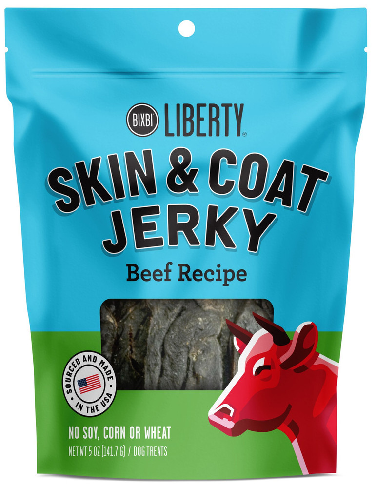 Bixbi Liberty Dog Treats, Beef Liver Recipe, Skin & Coat Jerky 5 Oz