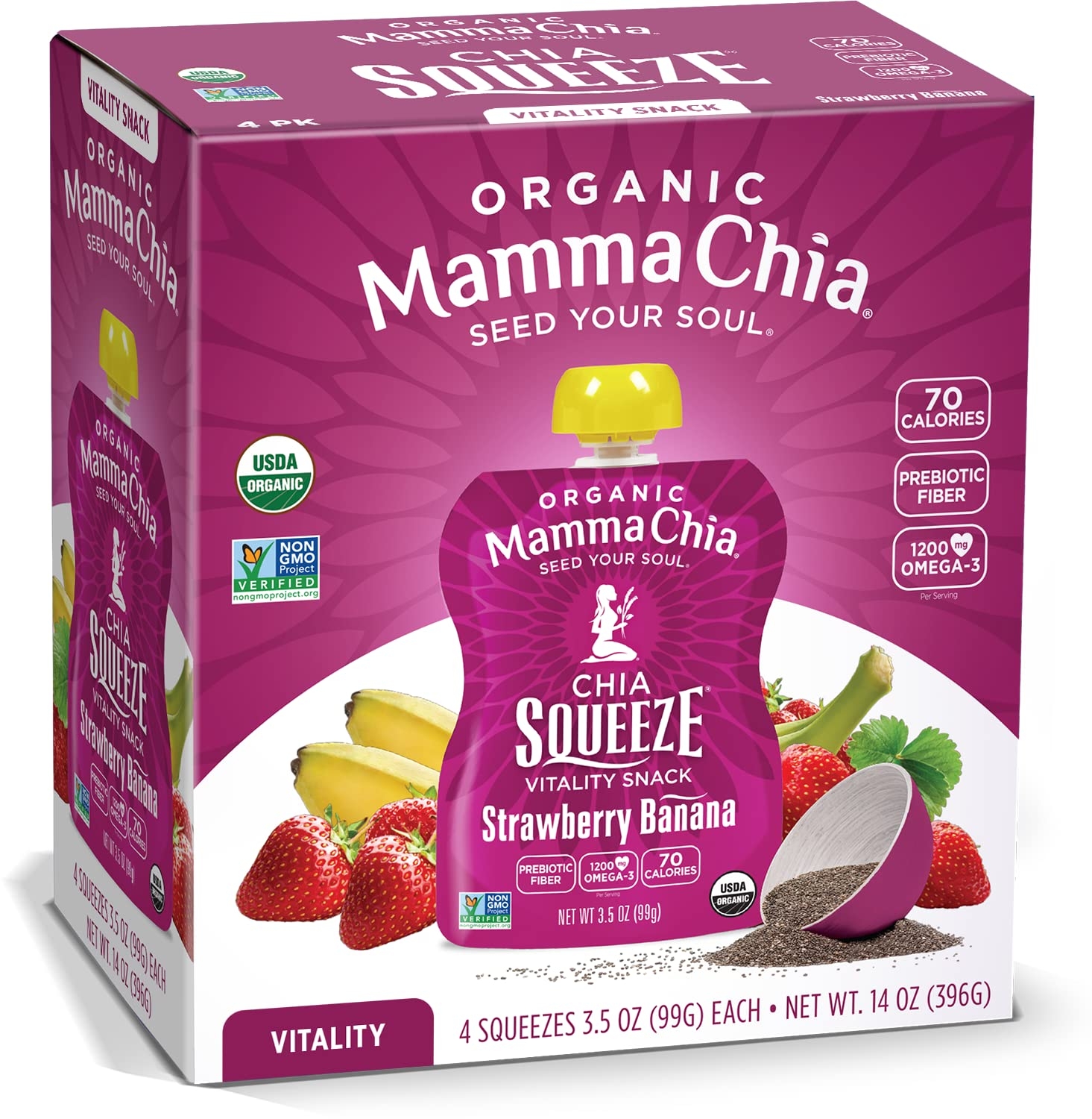 Mamma Chia Organic Vitality Squeeze Snack Strawberry Banana
