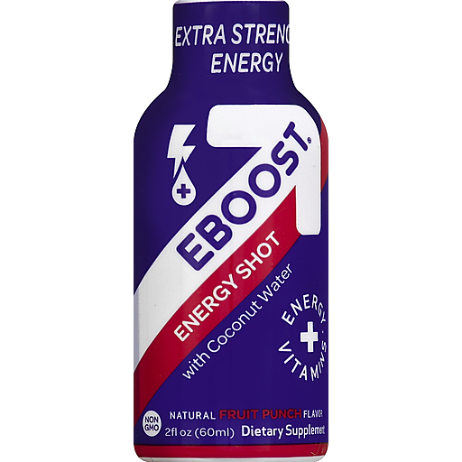 eBoost Energy Shot, Extra Strength, With Coconut Water, Fruit Punch 2 Oz